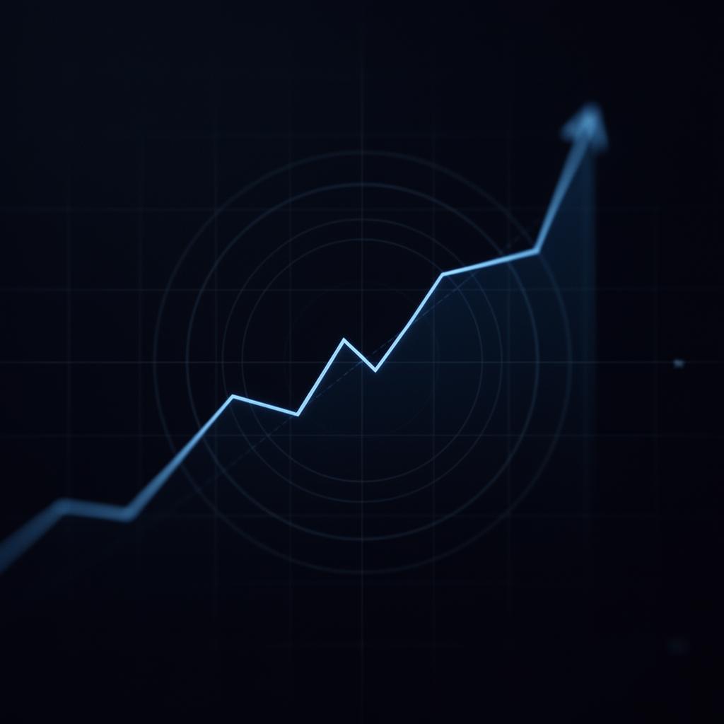 Editorial line chart showing upward growth on a navy field